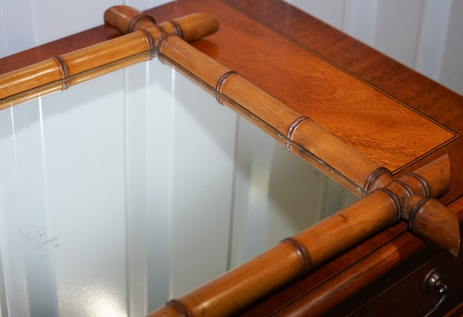 ANTIQUE FRENCH STYLE DECORATIVE FAUX BAMBOO WALL MIRROR