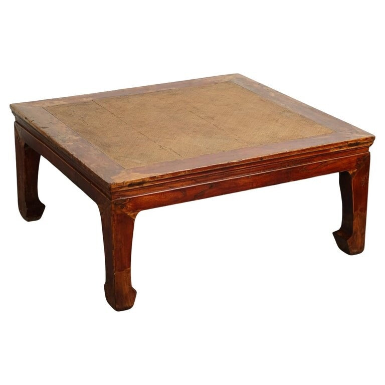 LARGE ANTIQUE CHINESE OPIUM COFFEE TABLE WITH CANE INSET TOP J1