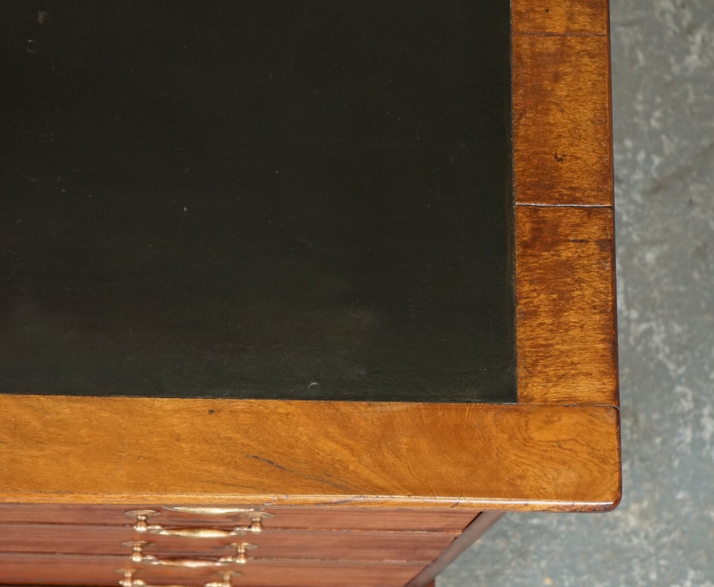 ANTIQUE HUGE DISTRESSED PARTNERS DESK WITH NAVY BLUE LEATHER TOP J1