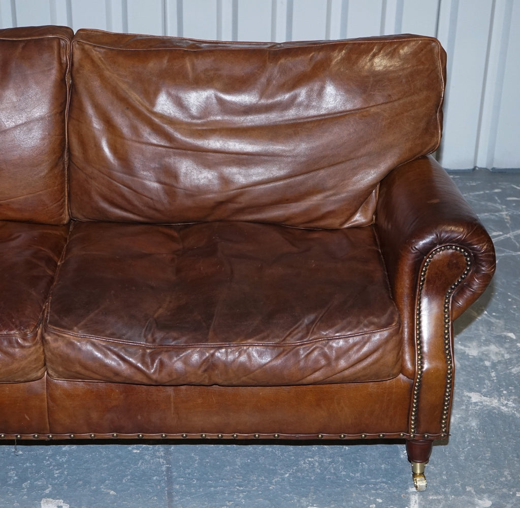 HALO TIMOTHY OULTON STYLE BALMORAL THREE SEATER BROWN HERITAGE LEATHER SOFA