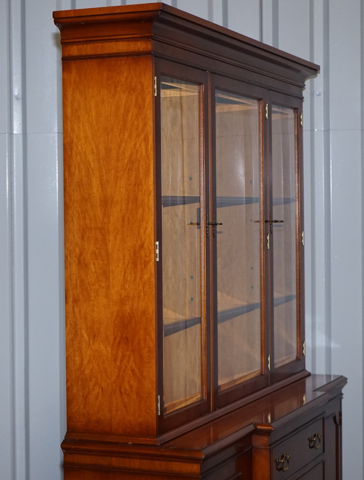 VINTAGE YEW WOOD DISPLAY CABINET MADE BY BRADLEY ENGLAND