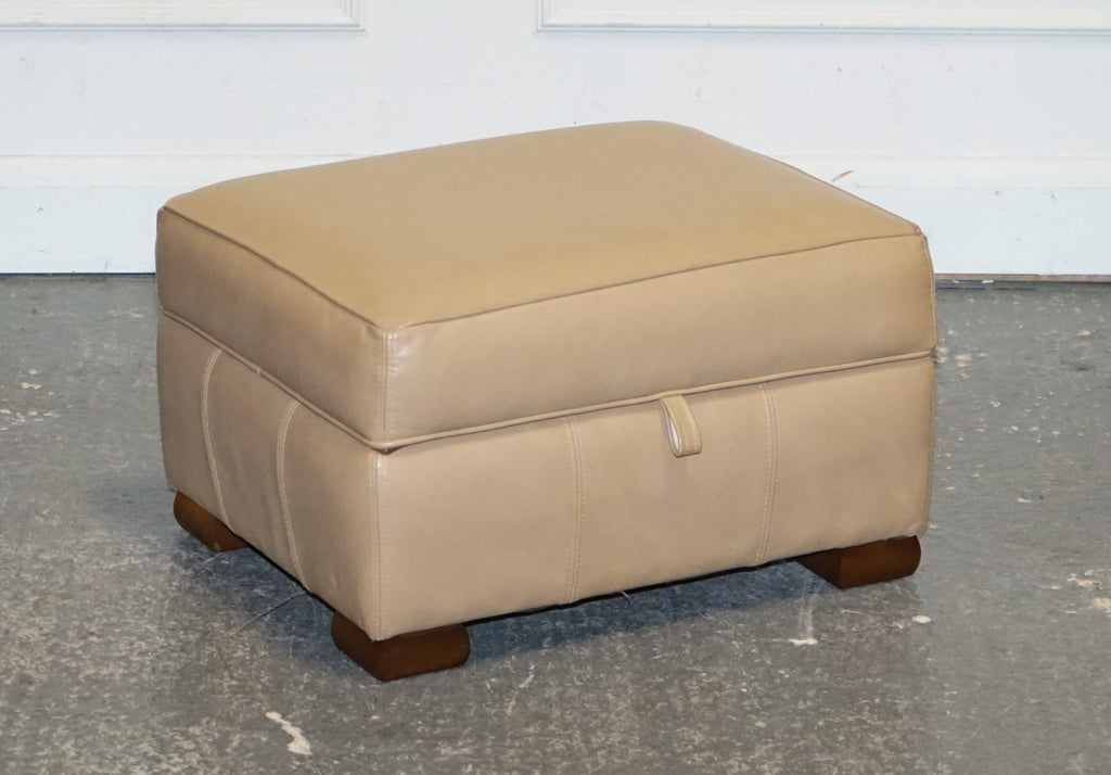 FINE LATTE BROWN LEATHER OTTOMAN FOOTSTOOL WITH STORAGE BY MULTIYORK ENGLAND