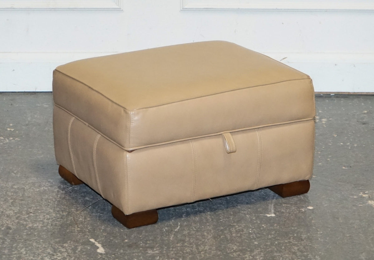 FINE LATTE BROWN LEATHER OTTOMAN FOOTSTOOL WITH STORAGE BY MULTIYORK ENGLAND