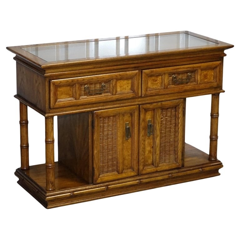 VINTAGE AMERICAN FAUX BAMBOO STYLE CONSOLE TABLE SMALL SIDEBOARD BY BURLINGTON