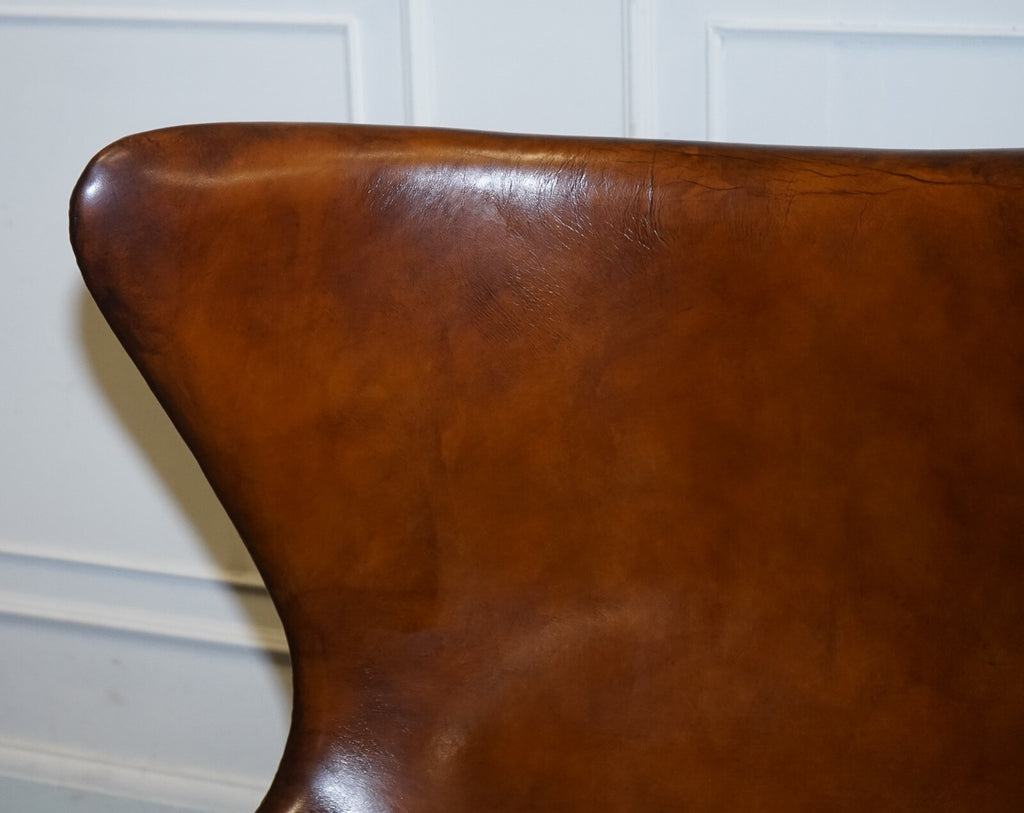 FRITZ HANSEN STYLE VINTAGE HAND DYED WHISKEY BROWN EGG CHAIR