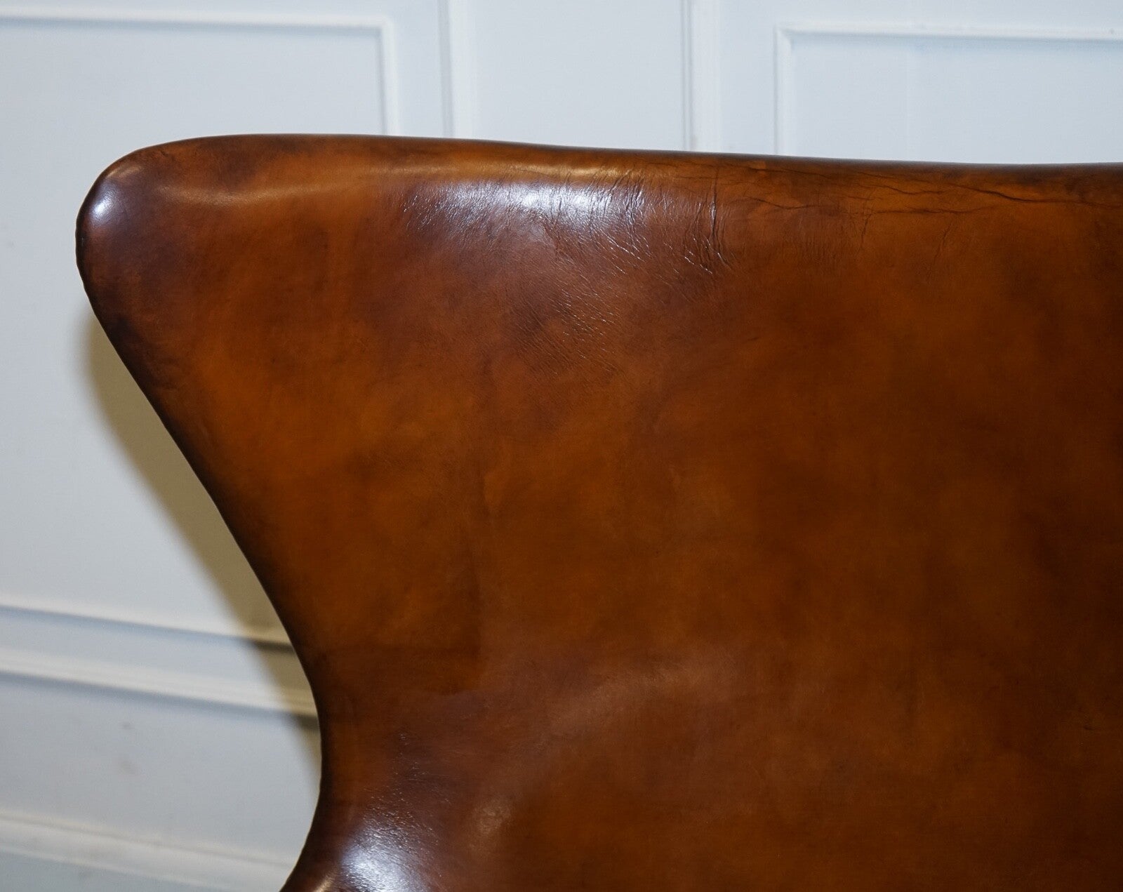 FRITZ HANSEN STYLE VINTAGE HAND DYED WHISKEY BROWN EGG CHAIR