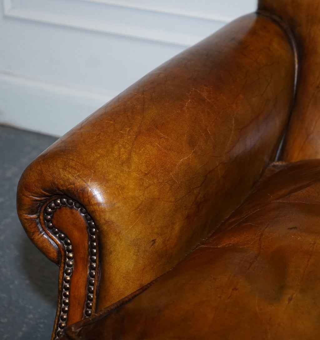 ENGLISH RESTORED HAND DYED LEATHER TWO TO THREE SEATER SOFA