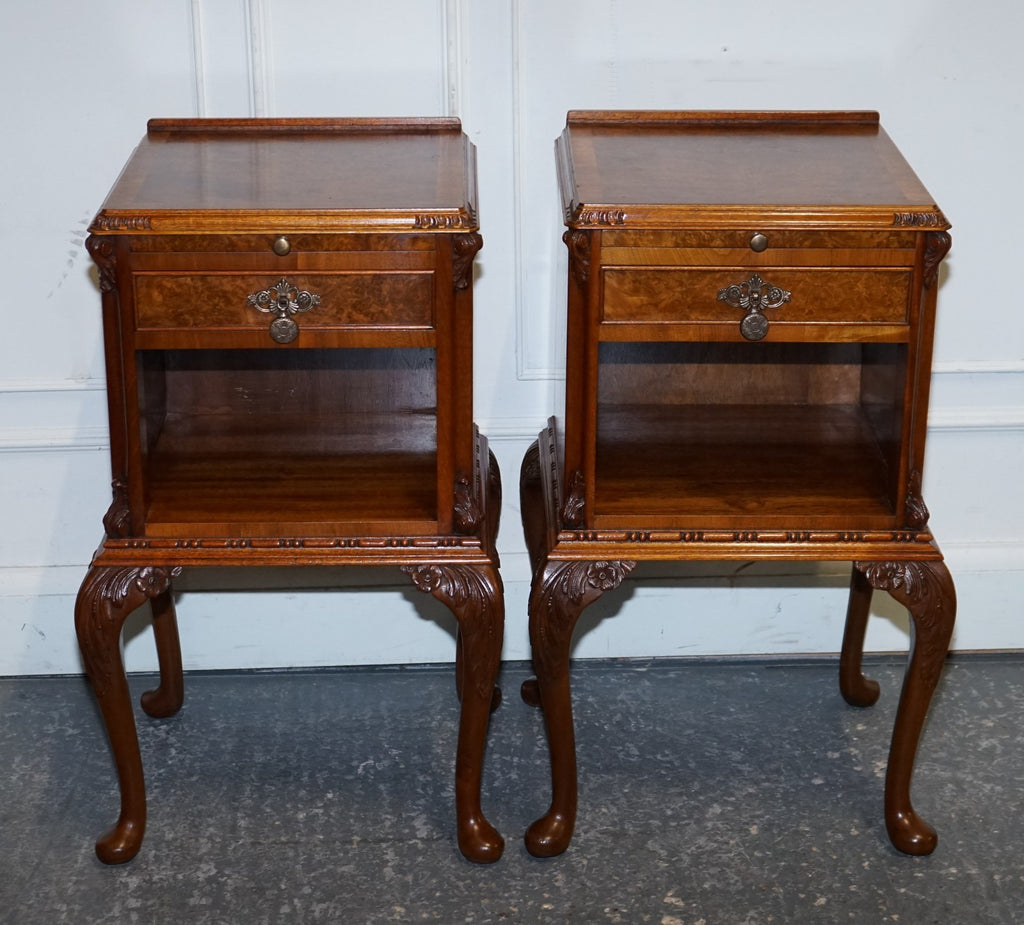 ANTIQUE RESTORED PAIR OF 1920S ART DECO QUEEN ANNE BEDSIDE TABLES NIGHTSTANDS