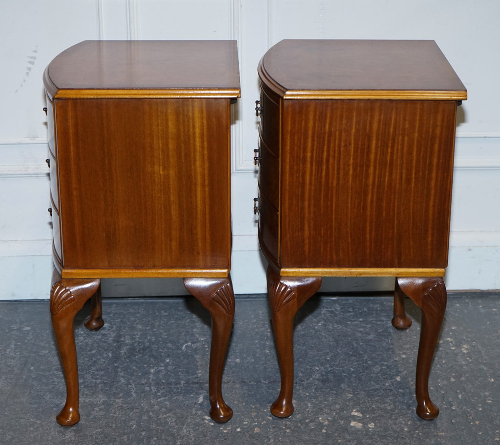 GORGEOUS PAIR OF ART DECO STYLE BURR WALNUT BEDSIDES NIGHTSTANDS TABLES