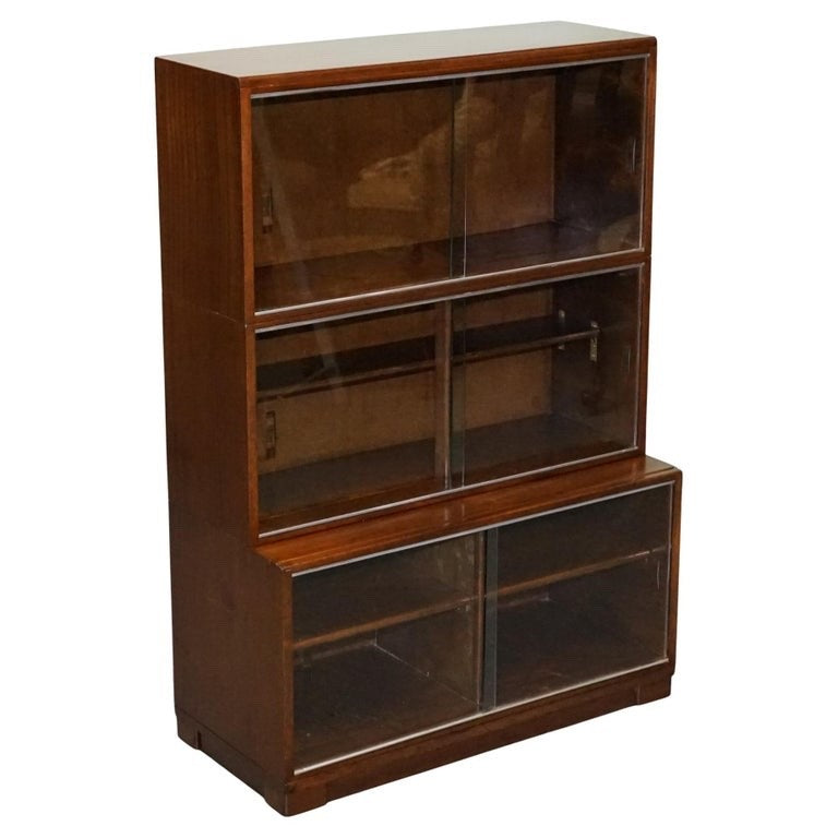 CIRCA 1930s MINTY OF OXFORD THREE TIER GLASS FRONT BARRISTER BOOKCASE CABINET