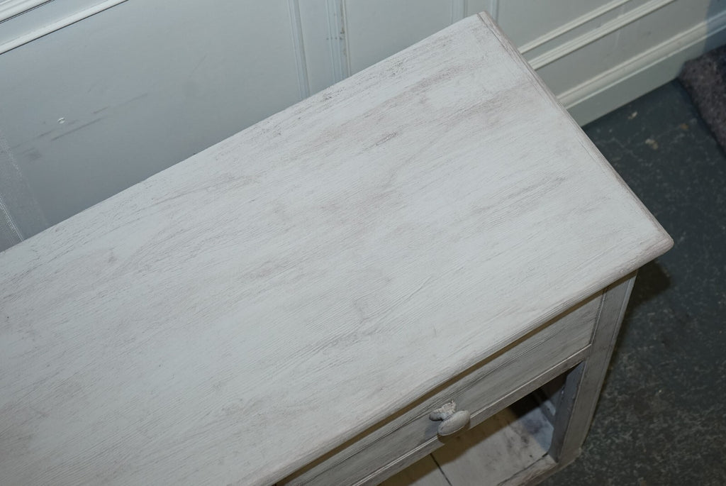 ANTIQUE HAND PAINTED ENGLISH PINE FARMHOUSE SIDEBOARD WITH THREE DRAWERS