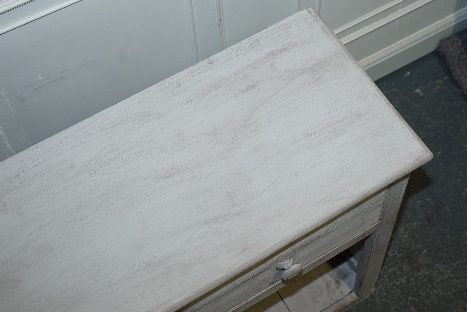 ANTIQUE HAND PAINTED ENGLISH PINE FARMHOUSE SIDEBOARD WITH THREE DRAWERS