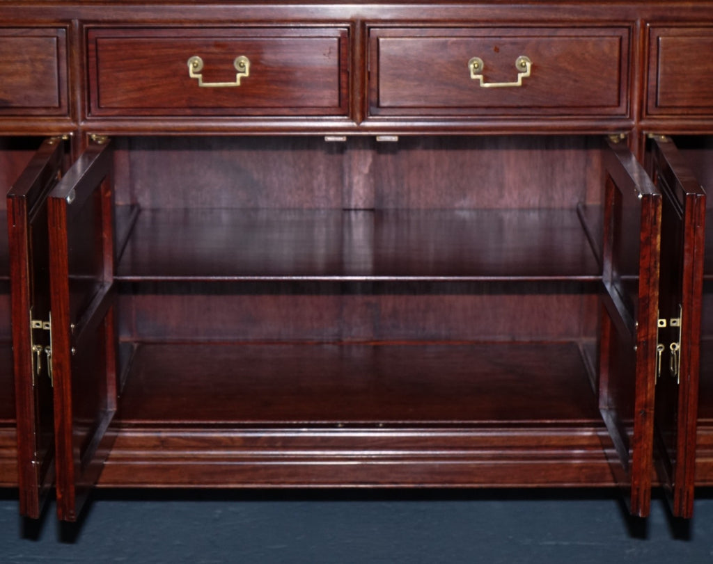 TREMENDOUS ORIENTAL CHINESE TEAK BOOKCASE DISPLAY CABINET WITH SIX DOORS