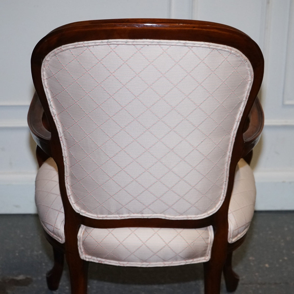 VINTAGE FRENCH STYLE WALNUT UPHOLSTERED SALON ARMCHAIR