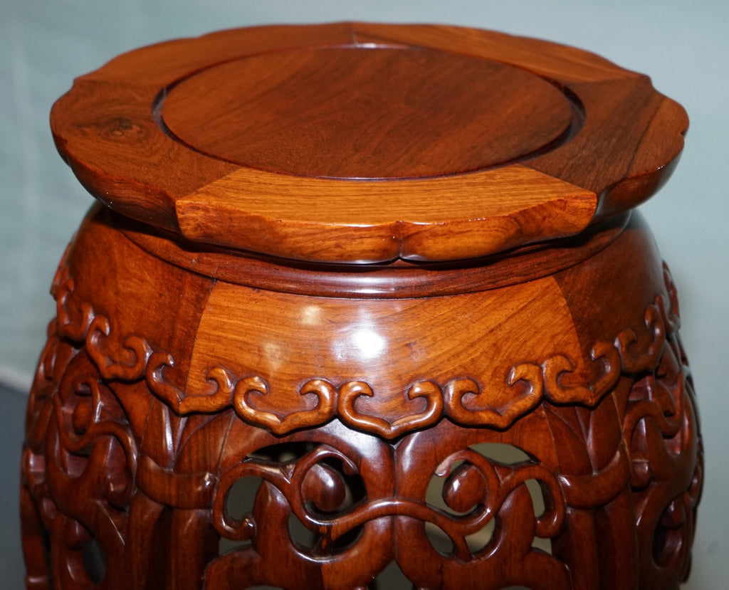 CHINESE HARDWOOD PLANT STAND WITH PIERCED DESIGN & CABRIOLE LEGS