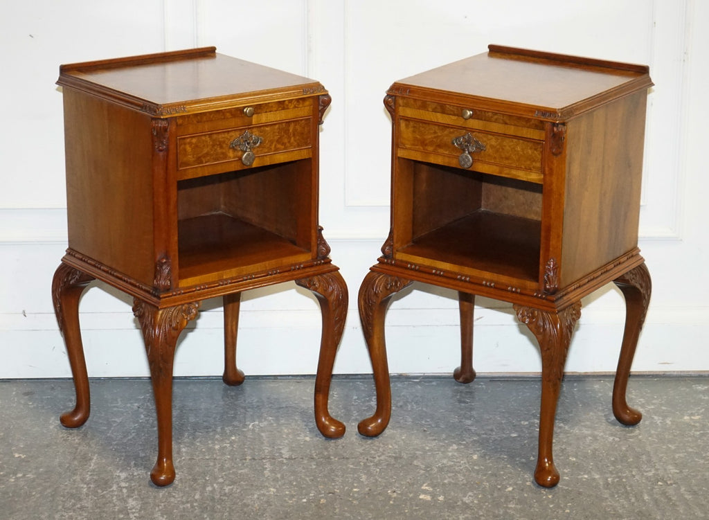 ANTIQUE RESTORED PAIR OF 1920S ART DECO QUEEN ANNE BEDSIDE TABLES NIGHTSTANDS