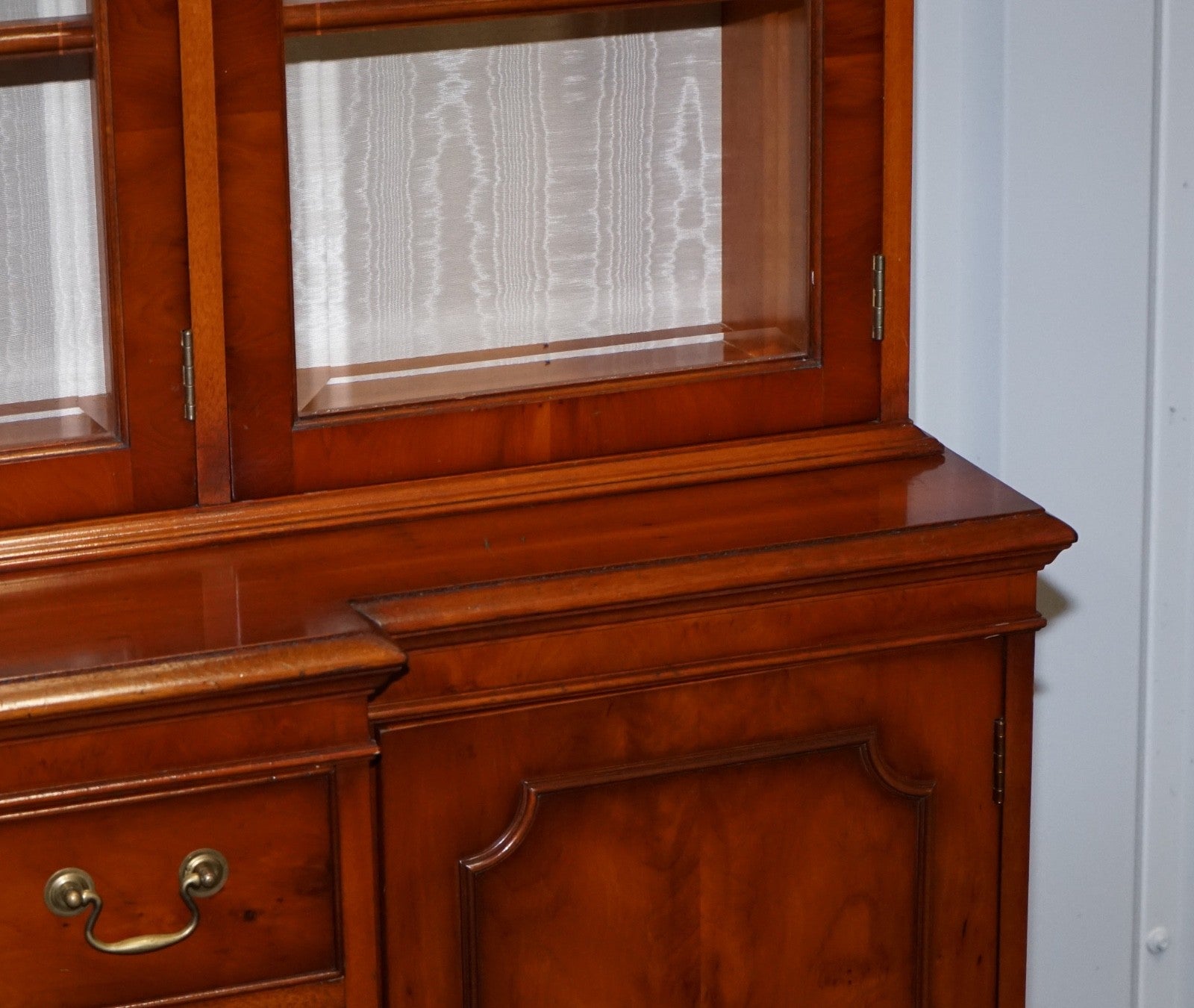 VINTAGE YEW WOOD DISPLAY CABINET MADE BY BRADLEY ENGLAND