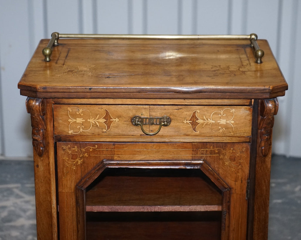 19TH CENTURY VICTORIAN INLAID WALNUT MARQUETRY PIER GLAZED MUSIC CABINET
