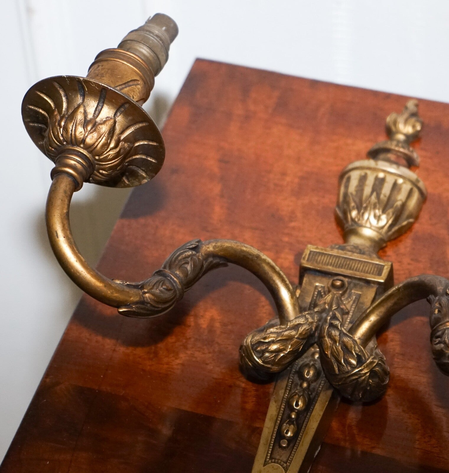 PAIR OF 19TH CENTURY FRENCH BRASS SCONCES TWO BRANCHES WALL LIGHTS