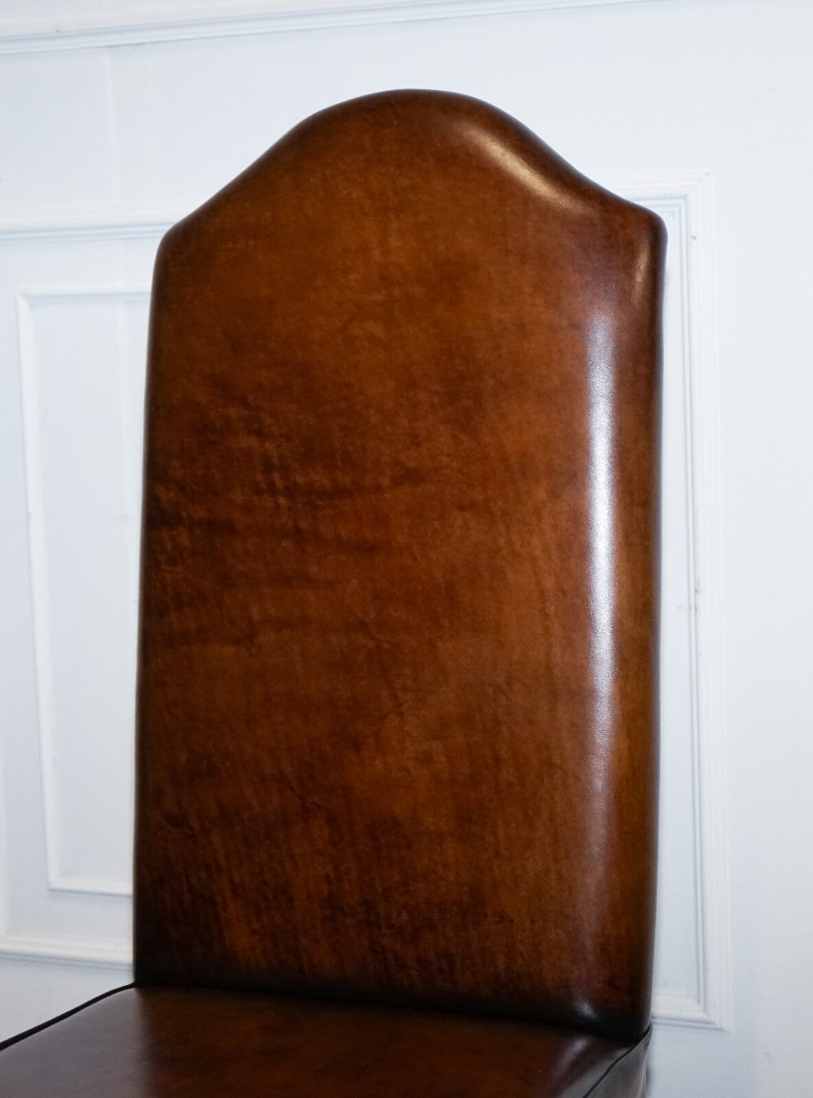 8 RESTORED CROMWELLIAN HAND DYED WHISKEY BROWN LEATHER DINING CHAIRS