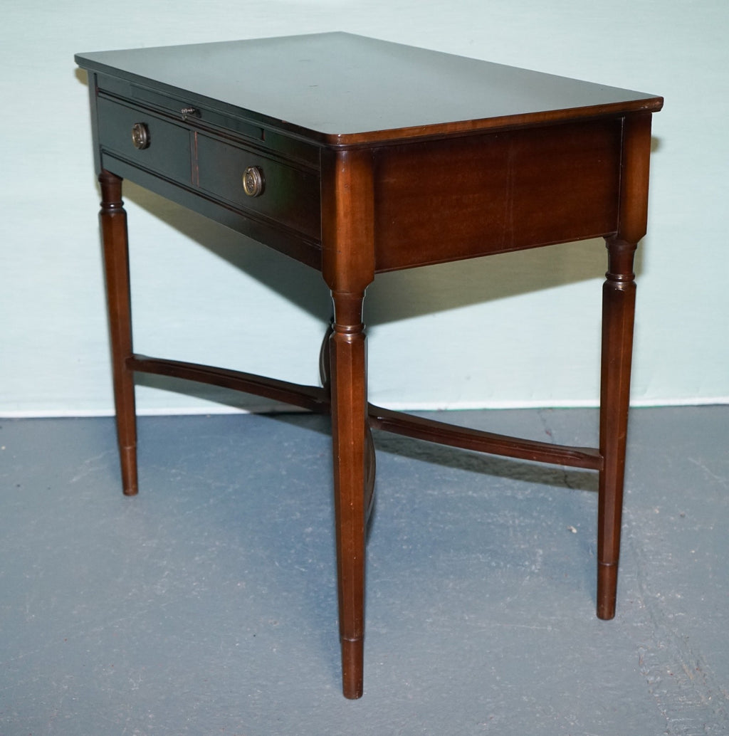 VINTAGE STRONGBOW GAME WRITING DESK WITH PULL OUT TRAY WITH LEATHER INLAY
