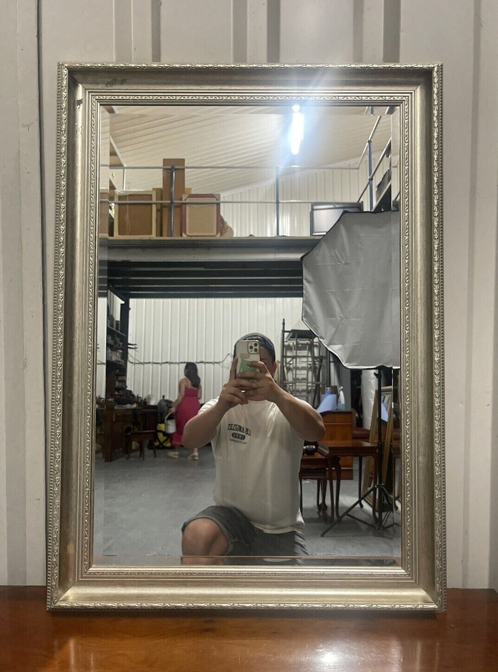 VINTAGE SILVER ORNATE BEVELLED MIRROR