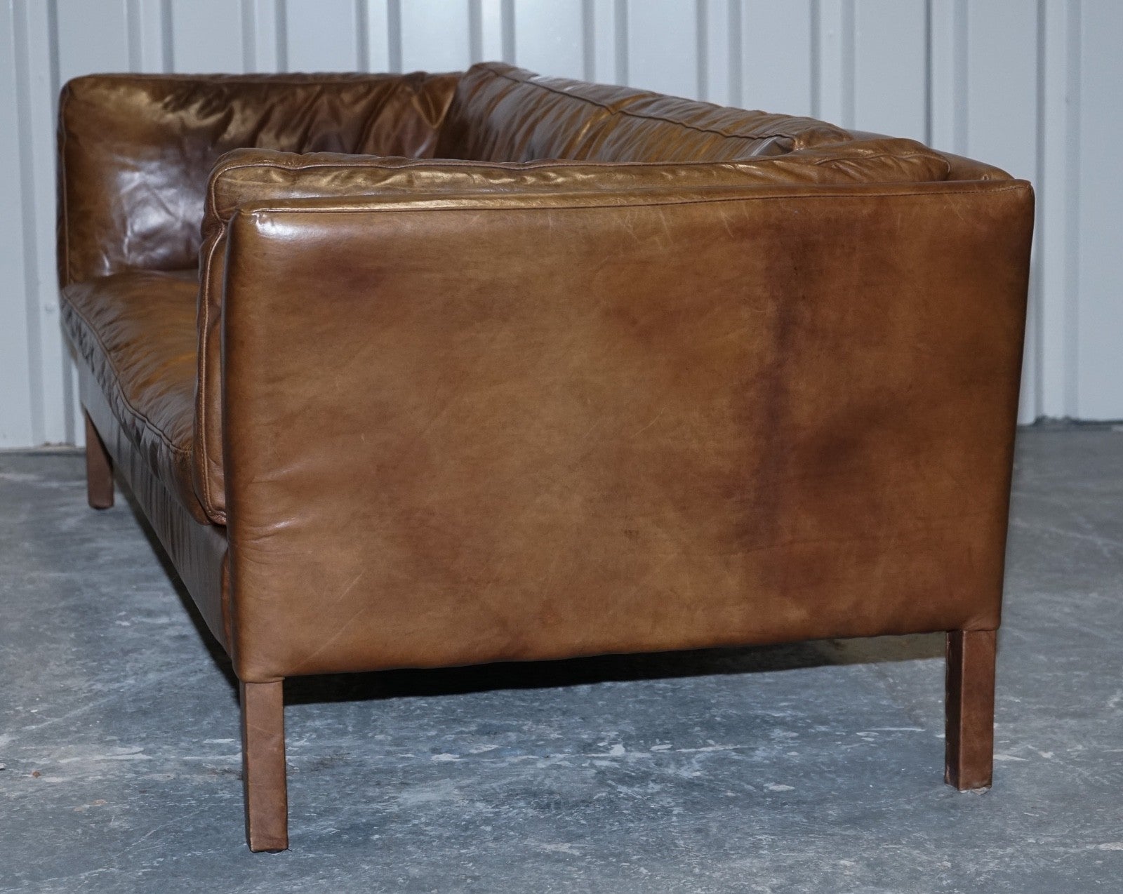 LARGE COMFORTABLE HALO GROUCHO BROWN LEATHER THREE SEATER SOFA