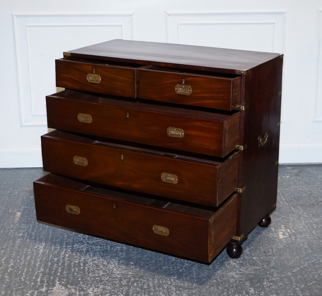 ANTIQUE VICTORIAN MILITARY CAMPAiGN CHEST OF GRADUATED DRAWERS