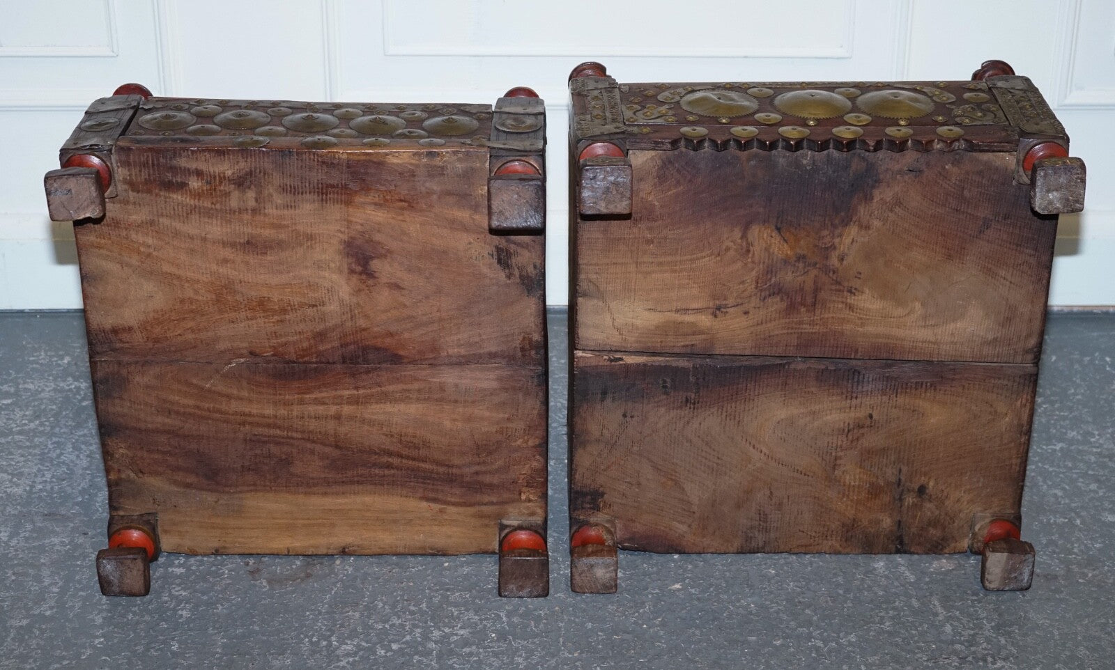 ANTIQUE PRIMITIVE ORIENTAL ASIAN SIDE TABLES HAND PAINTED VERY DECORATIVE