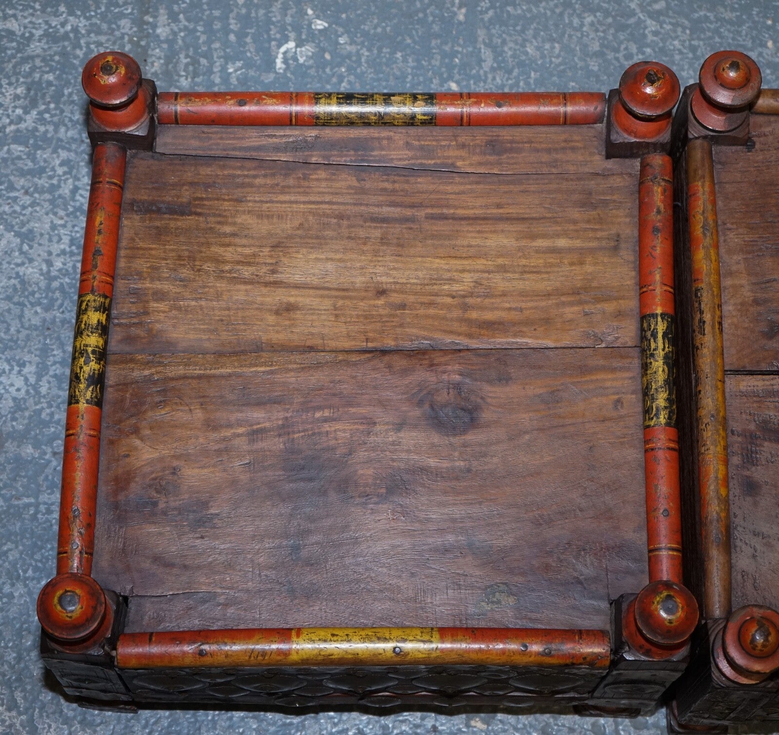 ANTIQUE PRIMITIVE ORIENTAL ASIAN SIDE TABLES HAND PAINTED VERY DECORATIVE