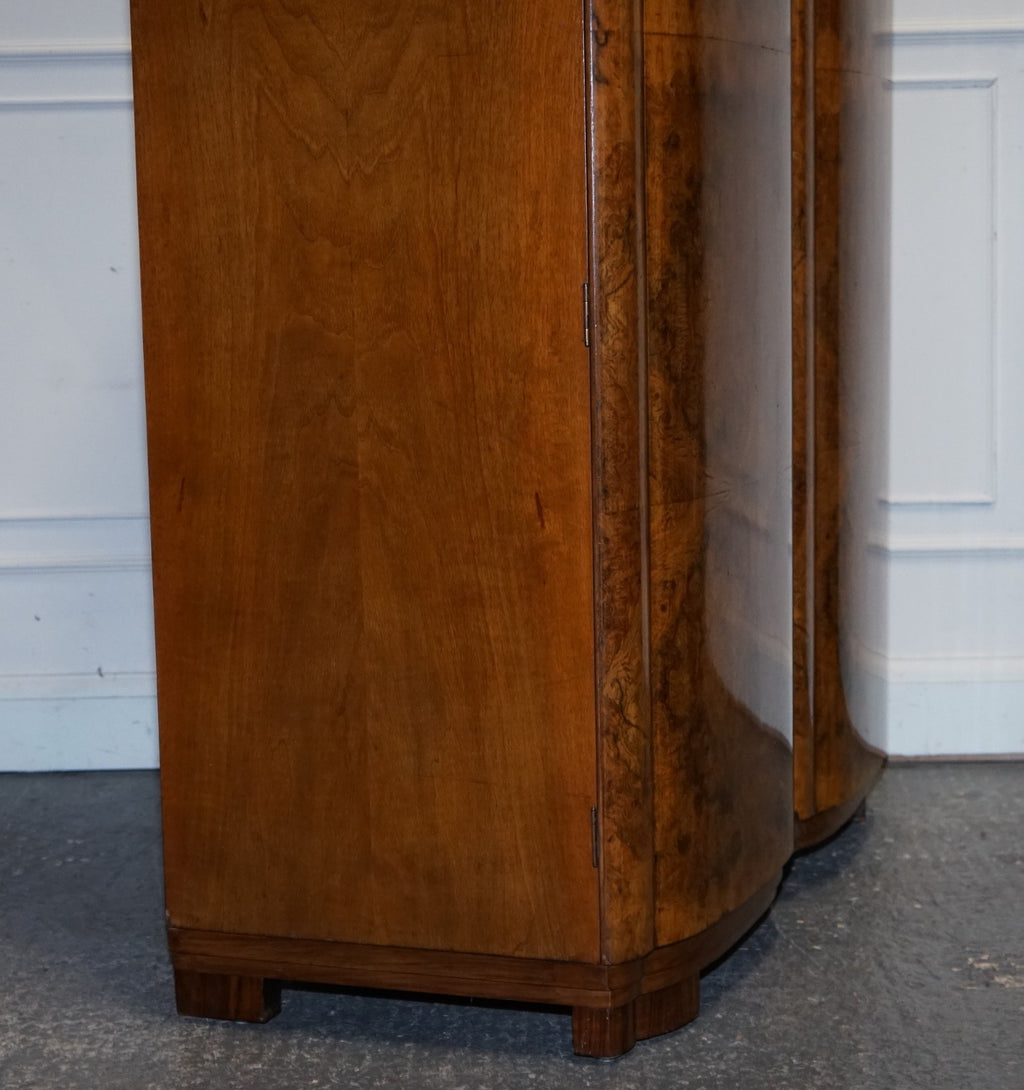 ANTIQUE CIRCA 1930'S ENGLISH BURR WALNUT ART DECO TWO DOOR WARDROBE