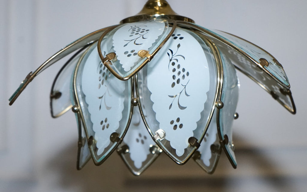 PAIR OF ART DECO STYLE 1960'S FLOWER LOTUS GLASS CEILING LAMPS