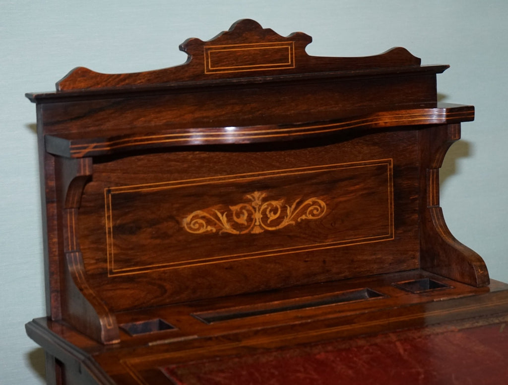 VICTORIAN LADIES WRITING DAVENPORT DESK WITH INLAY & LEATHER WRITING SURFACE