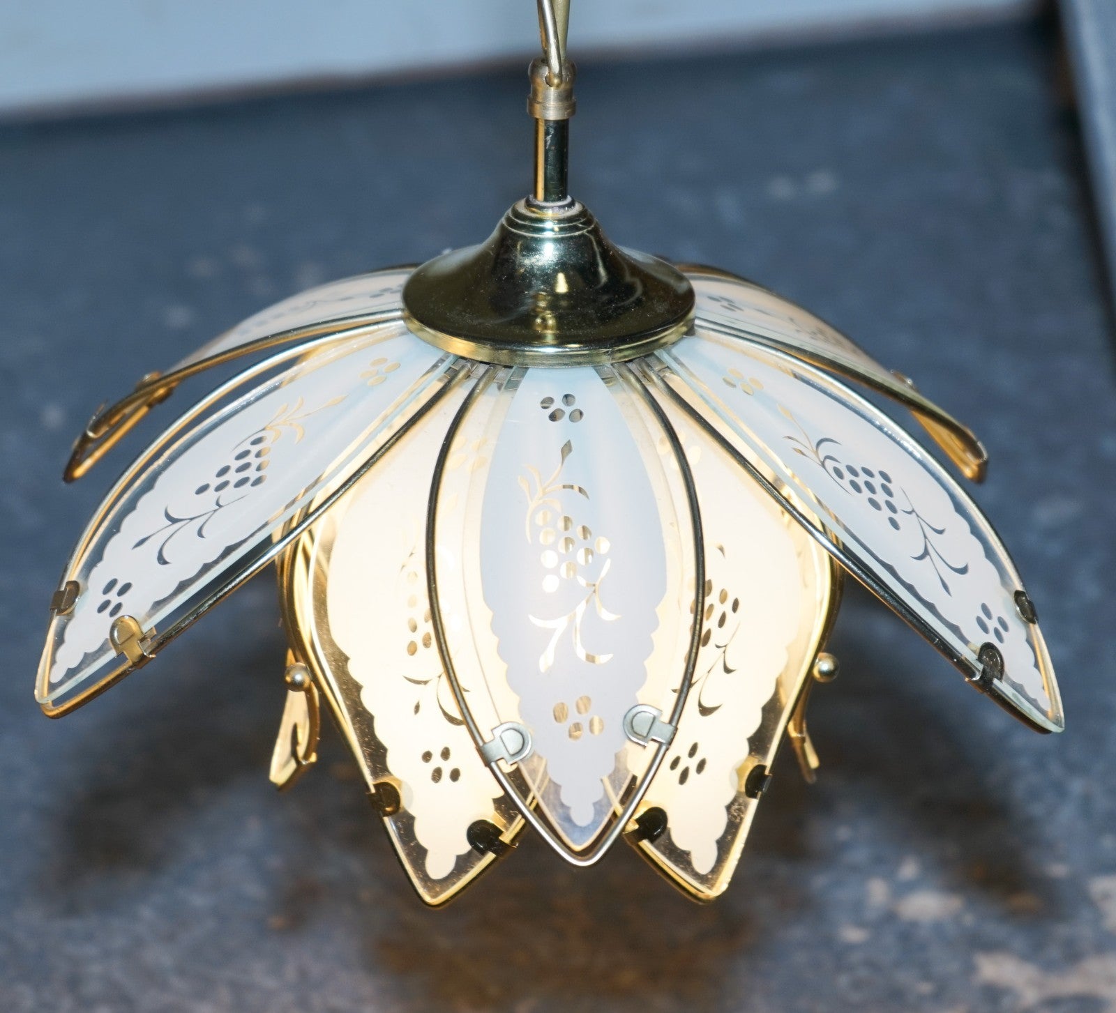 PAIR OF ART DECO STYLE 1960'S FLOWER LOTUS GLASS CEILING LAMPS