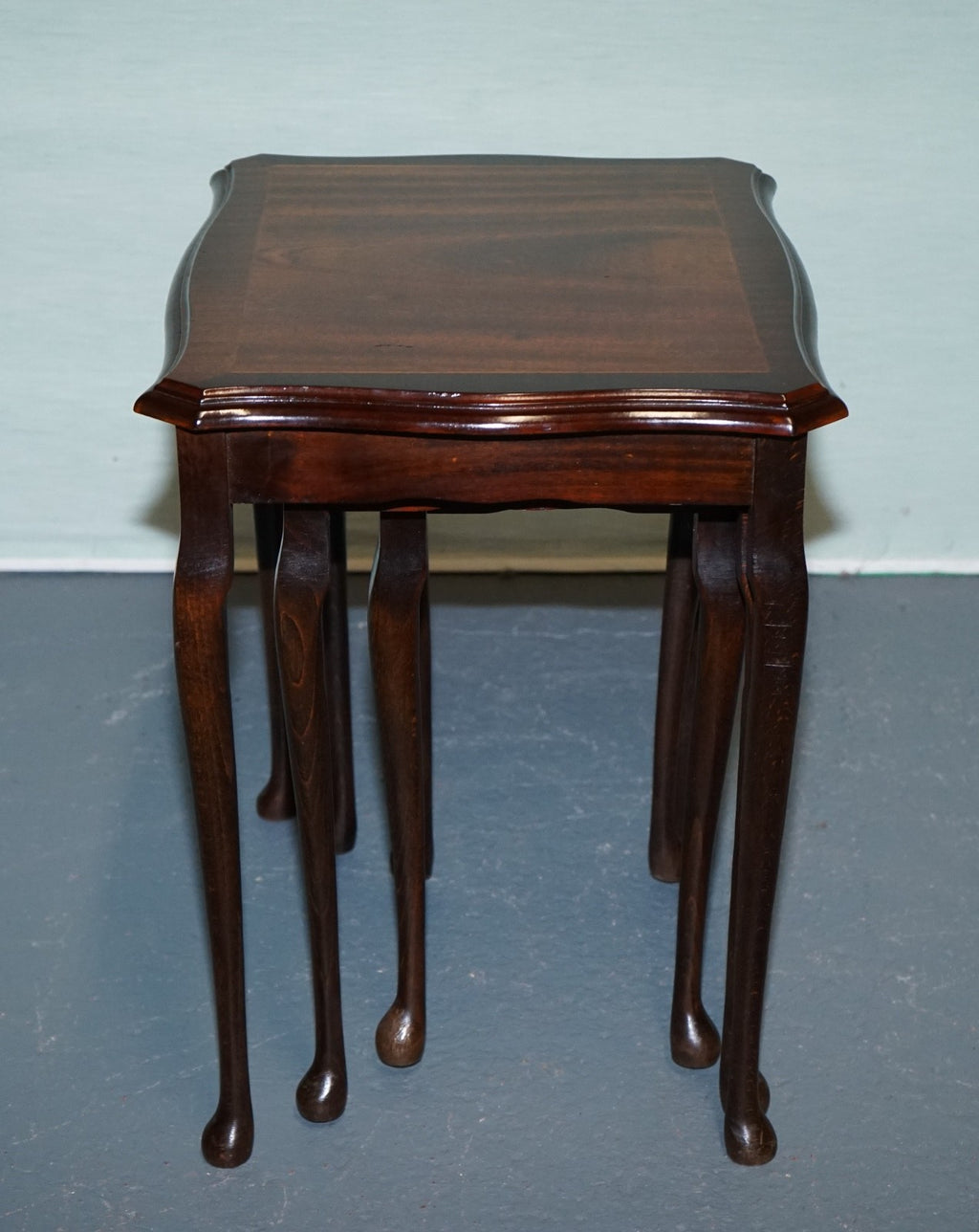 VINTAGE HARDWOOD NEST OF TABLES WITH iNLAY QUEEN ANNE STYLE
