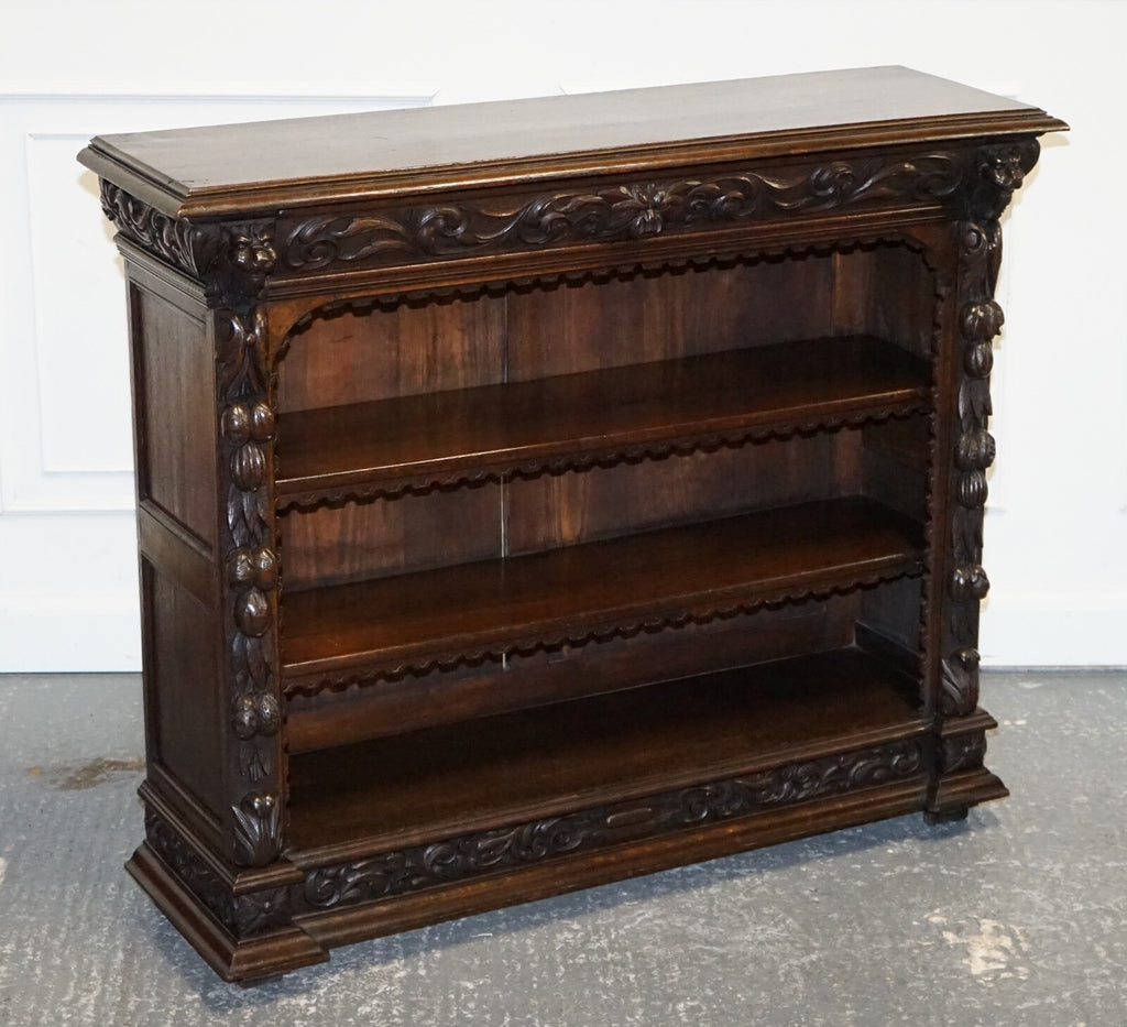 ANTIQUE CIRCA 1800 OAK GREENMAN & LIONHEADS DWARF OPEN BOOKCASE