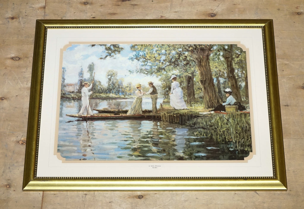 VINTAGE FRAMED PRINT 'IDYLLIC AFTERNOON' BY ALLAN MALEY 69 X 90 CM