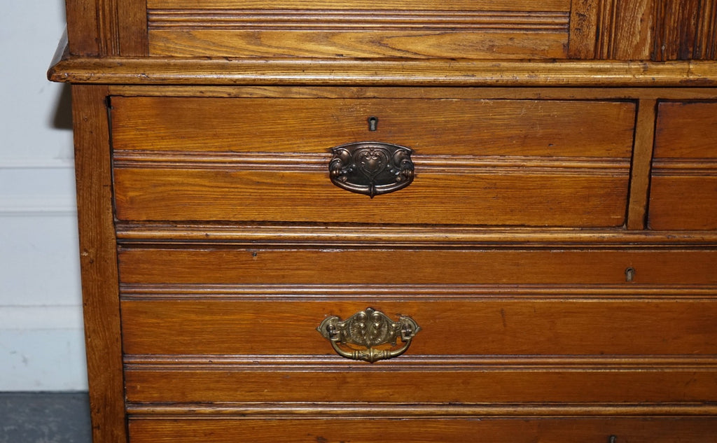 ANTIQUE VICTORIAN ENGLISH OAK LINEN PRESS WARDROBE WITH FOUR DRAWERS