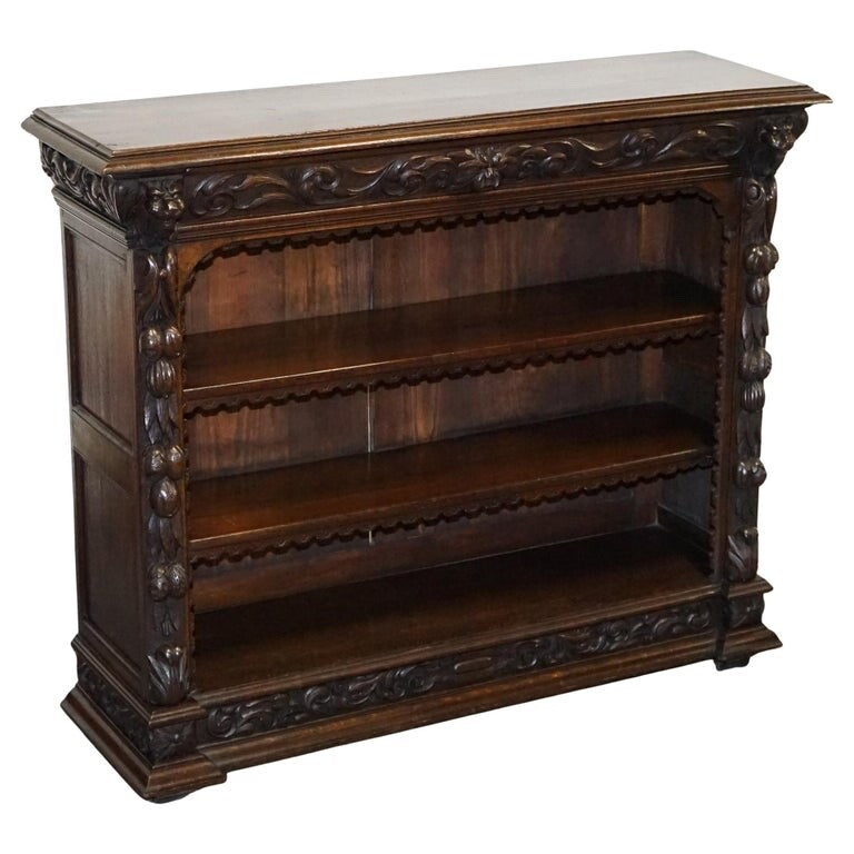 ANTIQUE CIRCA 1800 OAK GREENMAN & LIONHEADS DWARF OPEN BOOKCASE