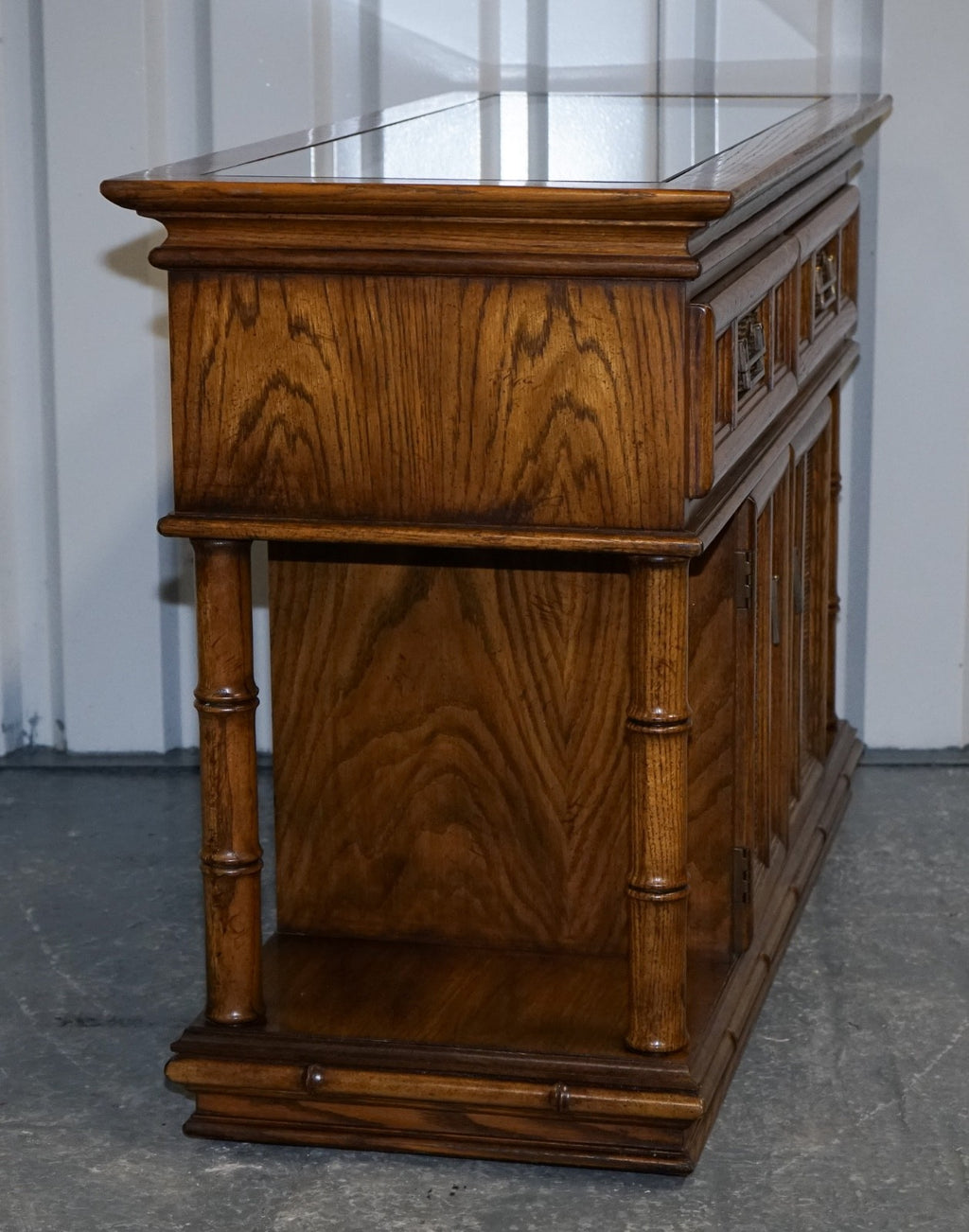 VINTAGE AMERICAN FAUX BAMBOO STYLE CONSOLE TABLE SMALL SIDEBOARD BY BURLINGTON