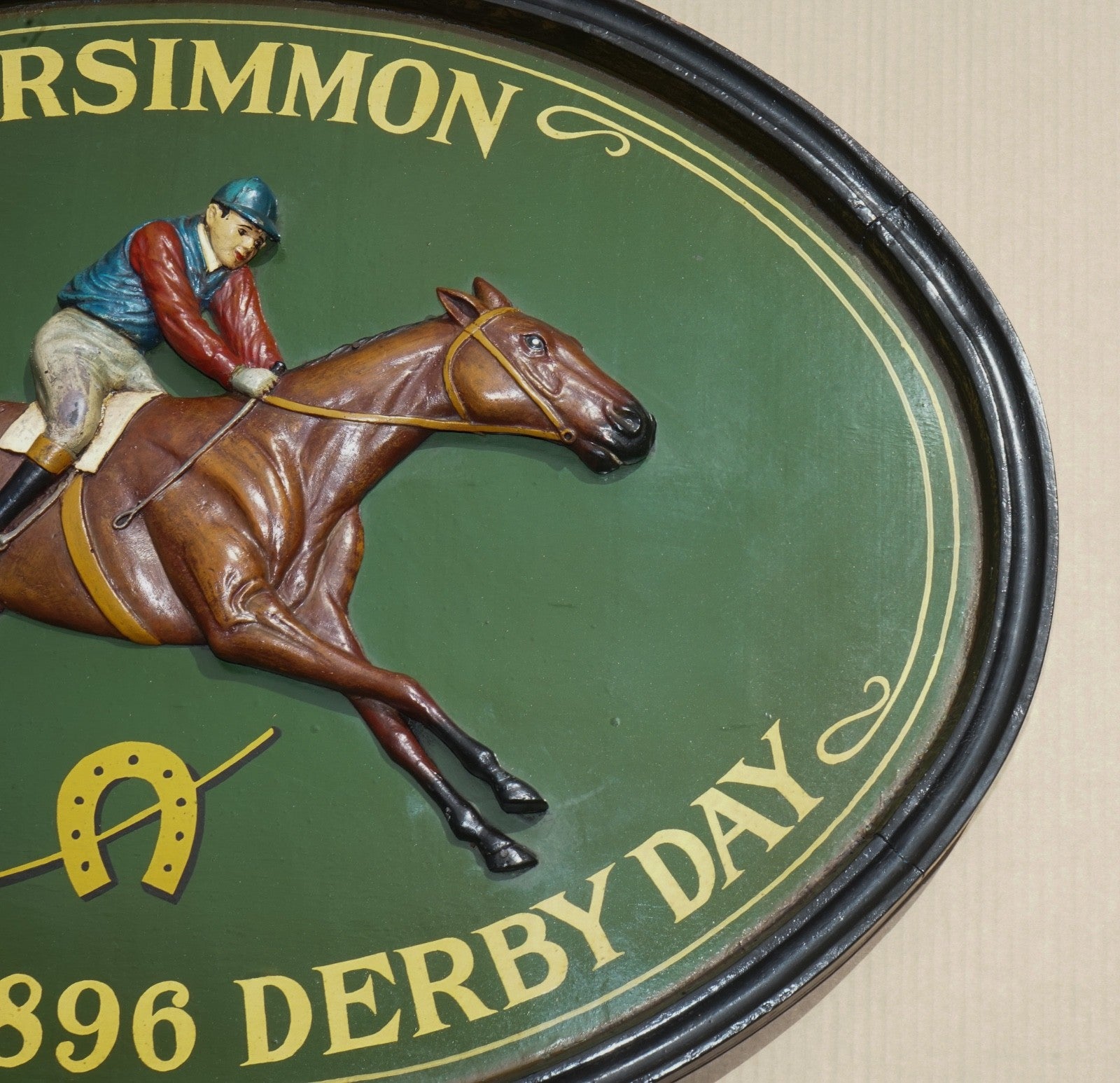 ORIGINAL 1960'S COUNTRY CORNER PUB SIGN PERSIMMON 1896 DERBY DAY SOLID WOOD