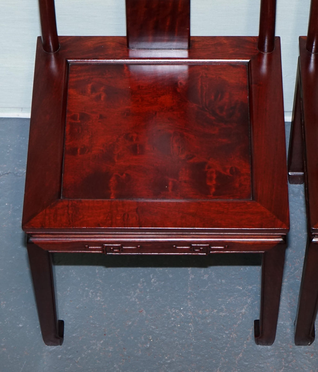 PAIR OF ORIENTAL CHINESE HARDWOOD MOTHER OF PEARL INLAID HALL CHAIRS