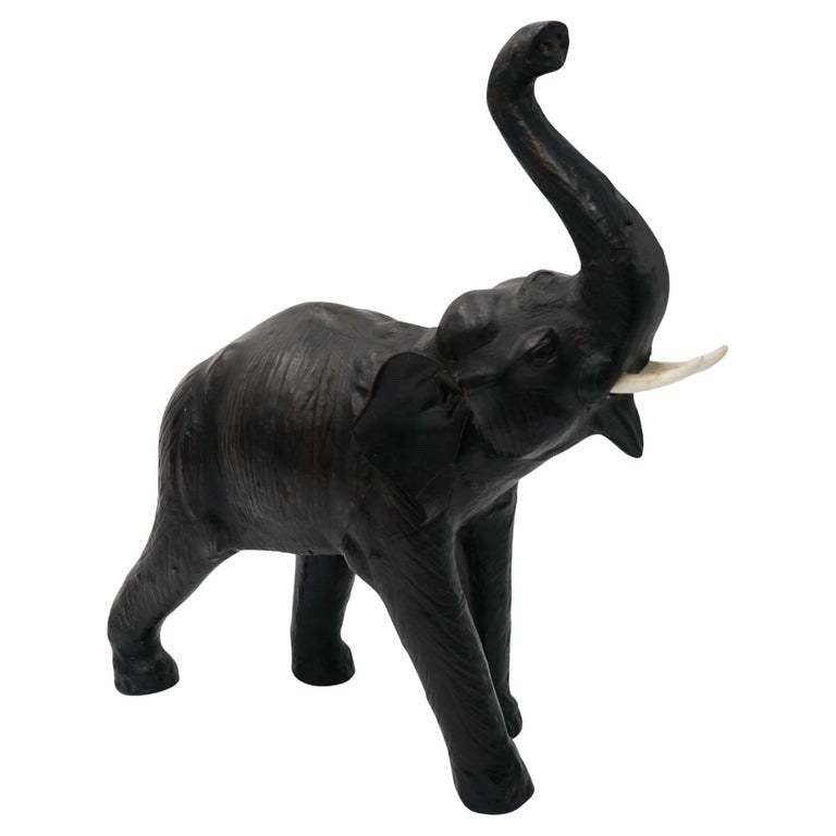 VINTAGE 1970'S LIBERTYS & CO LONDON AGED LEATHER ELEPHANT DECORATIVE SCULPTURE