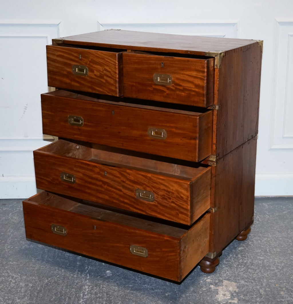 ANTIQUE 19TH CENTURY SATINWOOD MILITARY CAMPAIGN CHEST OF DRAWERS LOTS OF PATINA