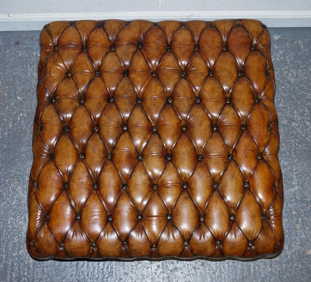 STUNNING LARGE HAND DYED BROWN LEATHER CHESTERFIELD FOOTSTOOL OTTOMAN