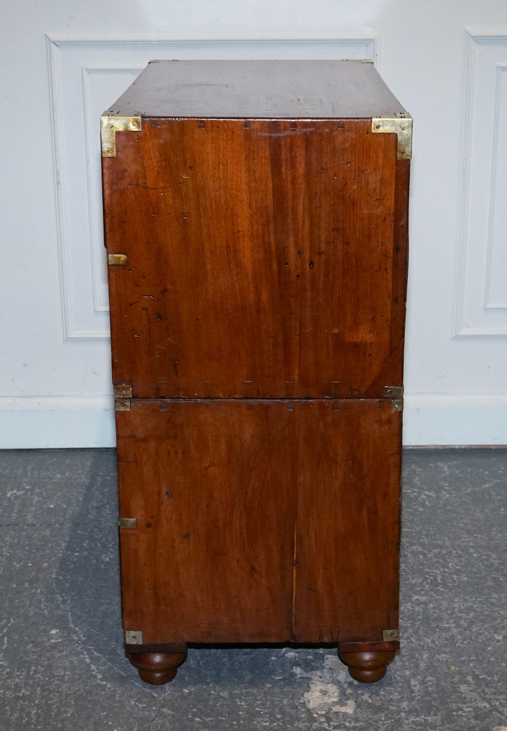 ANTIQUE 19TH CENTURY SATINWOOD MILITARY CAMPAIGN CHEST OF DRAWERS LOTS OF PATINA