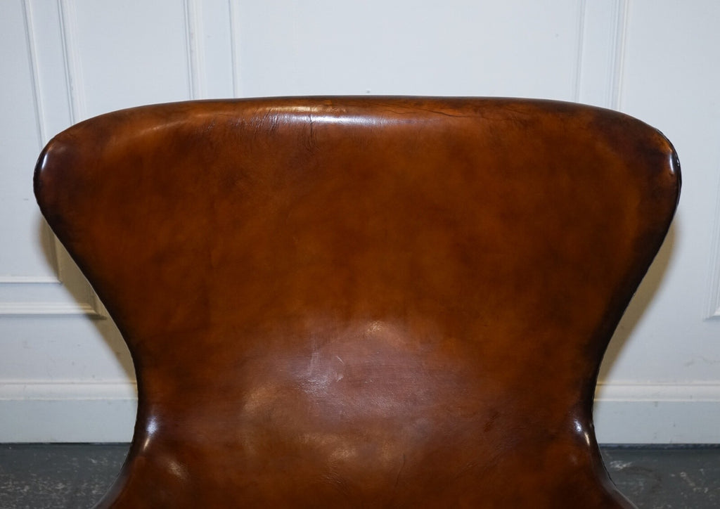 FRITZ HANSEN STYLE VINTAGE HAND DYED WHISKEY BROWN EGG CHAIR