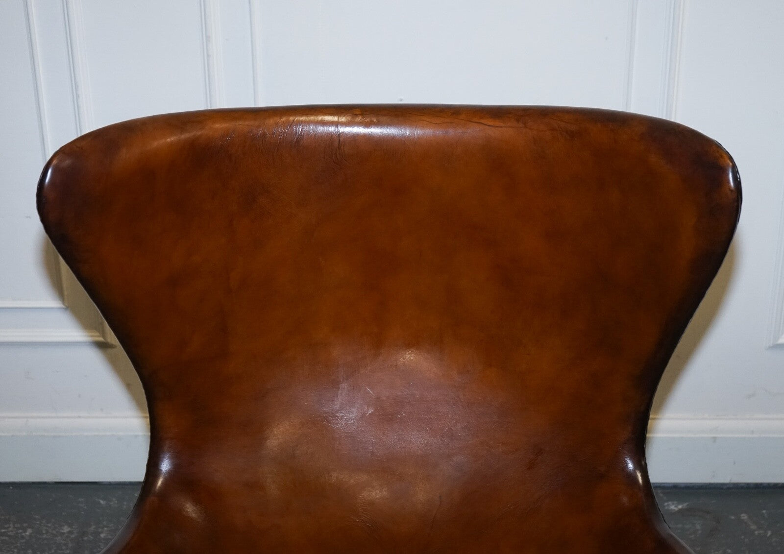 FRITZ HANSEN STYLE VINTAGE HAND DYED WHISKEY BROWN EGG CHAIR