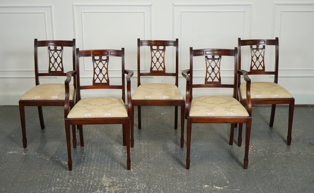 HEPPLEWHITE STYLE BEVAN FUNNELL SET 5 DINING CHAIRS CREAM UPHOLSTERED SEATS J1