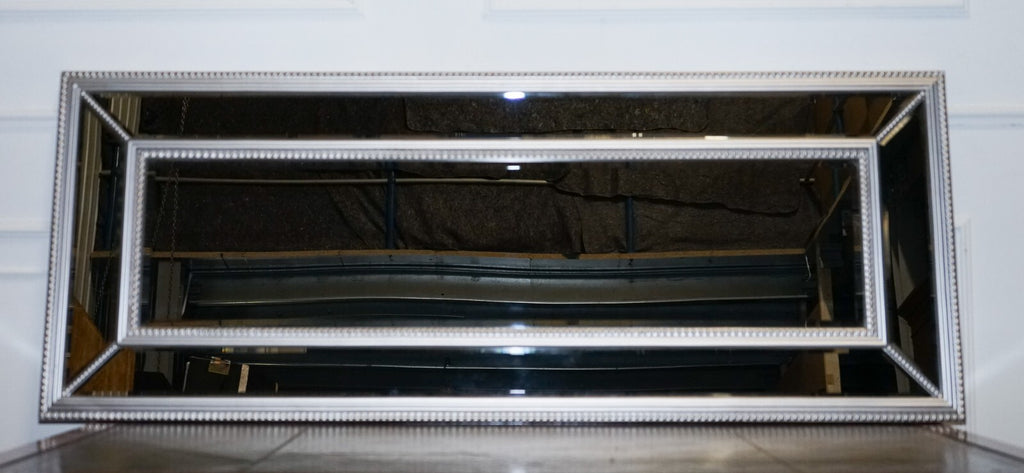 BEAUTIFUL LARGE SILVER BEADED CUSHIONED BEVELLED RECTANGULAR MIRROR